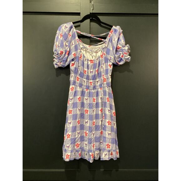 Sanrio Kuromi Gingham Floral Smock Dress BoxLunch Exclusive S/M blue white - Picture 3 of 7